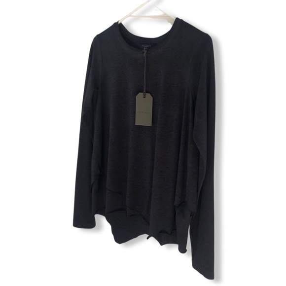 NWT ALLSAINTS Women's Daisy Tee Dark Night Tiered Hemline Pullover Sz. Small - Picture 8 of 13